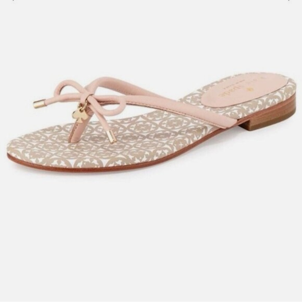 Kate Spade New York Mistic Bow Flat Thong Pale Pink Leather Sandal Size 8 - Picture 2 of 12